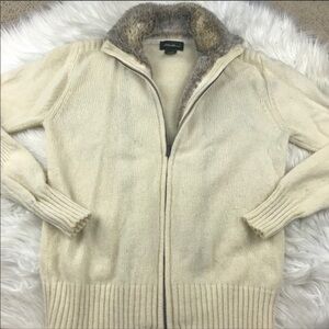 Eddie Bauer wool alpaca faux fur trim zip up cardi